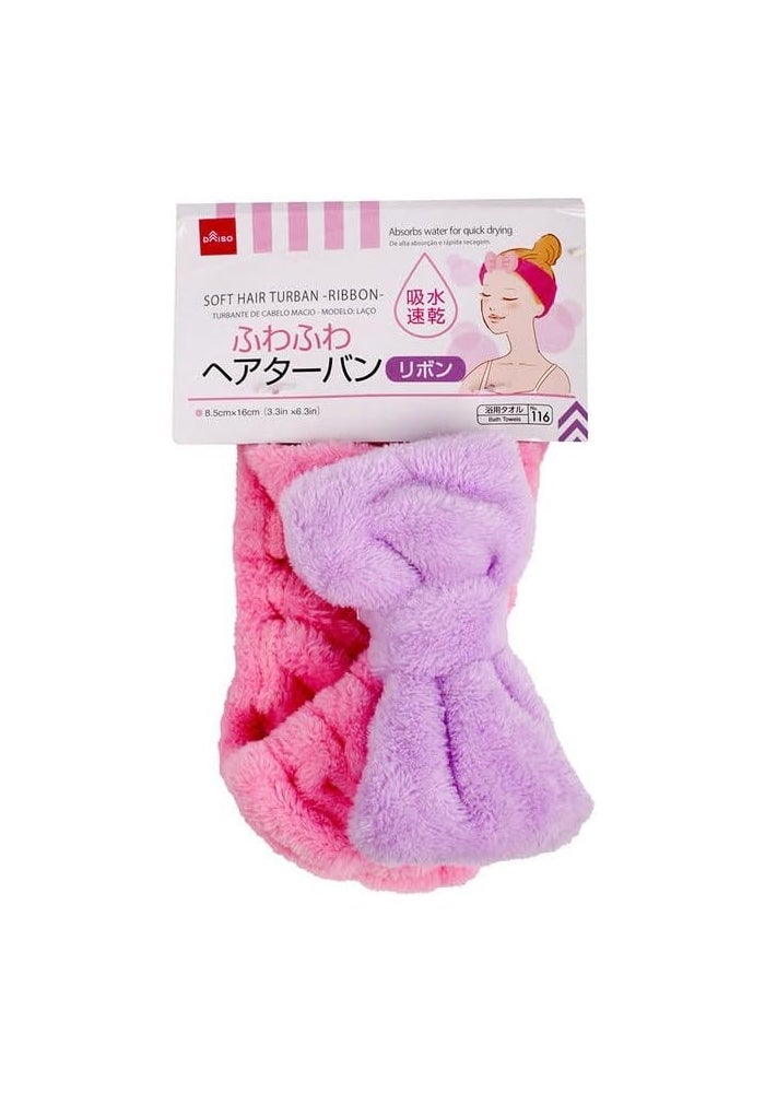 Daiso Fluffy Hair Turban - Pink & Purple